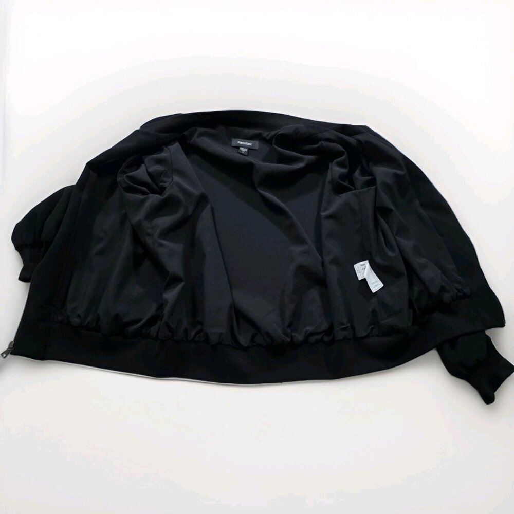 Karen Kane Floral Embroidered Bomber Jacket Womens L Black LS Zip Pockets Lined - Picture 15 of 16